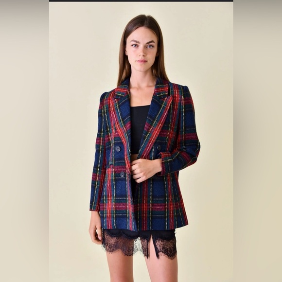 NWT FORE Tweed Double Breasted Tartan Blazer - Picture 3 of 11